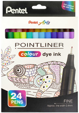 PentelArts Feutre POINTLINER colour dye ink, étui de 24
