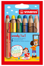 STABILO Crayon multi-talents woody 3 en 1, étui carton de 6