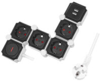 LogiLink Bloc multiprises flexible, avec 2x USB, noir/blanc