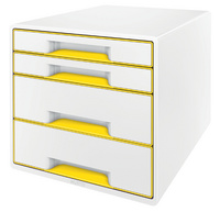 LEITZ Bloc de classement WOW CUBE, 4 tiroirs, blanc/jaune