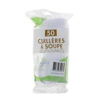 CUILLERES A SOUPE TRANSPARENTES EN PLASTIQUE REUTILISABLE 18CM x50