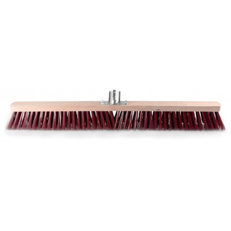 Balai cantonnier PVC rouge / Monture bois avec douille métal L 80