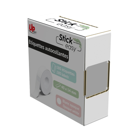 UPRINT ROULEAU POUR ETIQUETEUSE STICK EASY UP21 180 ETIQUETTES ADHESIVES 14X40MM-BLANC