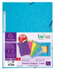 Lot de 5+1 chemises en carte lustrée 400g/m2 - A4 - Couleurs assorties
