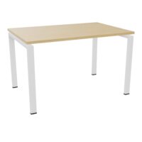 Bureau rectangulaire Conect L. 120 x P. 80 cm - plateau ép. 25 mm mélamine Chêne naturel - piétement arche rectangulaire fixe métal lisse blanc