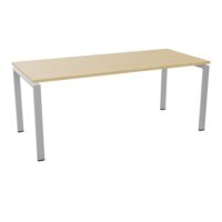 Bureau rectangulaire Conect L. 180 x P. 80 cm - plateau ép. 25 mm mélamine Chêne naturel - piétement arche rectangulaire fixe métal lisse gris aluminium