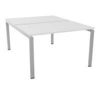 Bureau bench Conect L. 120 x P. 165 cm - 2 plateaux ép. 25 mm mélamine blanc neige - piétement arche rectangulaire fixe métal lisse gris aluminium