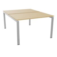 Bureau bench Conect L. 120 x P. 165 cm - 2 plateaux ép. 25 mm mélamine Chêne naturel - piétement arche rectangulaire fixe métal lisse gris aluminium