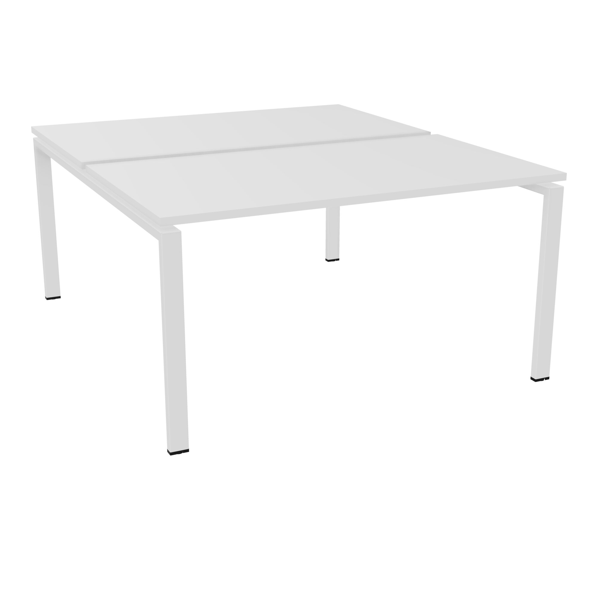 Bureau bench Conect L. 140 x P. 165 cm - 2 plateaux ép. 25 mm mélamine blanc neige - piétement arche rectangulaire fixe métal lisse blanc