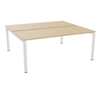 Bureau bench Conect L. 180 x P. 165 cm - 2 plateaux ép. 25 mm mélamine Chêne naturel - piétement arche rectangulaire fixe métal lisse blanc