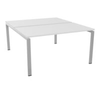 Bureau bench Conect L. 140 x P. 165 cm - 2 plateaux coulissants ép. 25 mm mélamine blanc neige - piétement arche rectangulaire fixe métal lisse gris aluminium
