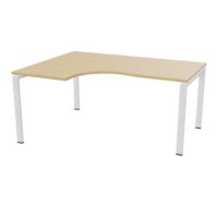 Bureau Conect compact asymétrique 90° retour à gauche L. 160 x P. 120 cm - plateau ép. 25 mm mélamine Chêne naturel - piétement arche rectangulaire fixe métal lisse blanc