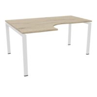 Bureau Conect compact asymétrique 90° retour à gauche L. 160 x P. 120 cm - plateau ép. 25 mm mélamine chêne Brunswick - piétement arche rectangulaire fixe métal lisse blanc