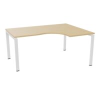 Bureau Conect compact asymétrique 90° retour à droite L. 160 x P. 120 cm - plateau ép. 25 mm mélamine Chêne naturel - piétement arche rectangulaire fixe métal lisse blanc