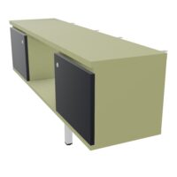 Meuble James 2 portes avec 1 niche L. 142 x P. 36 x H. 73,5 corps et top mélamine Vert avocat portes mélamine Noir pied carré métal lisse gris clair comptabile BENCH ARIAL P142