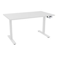 Axel 2 Bureau rectangulaire L. 140 x P. 80 cm plateau prépercé obt ep. 25 mm mélamine blanc neige structure métal lisse blanc réglable en hauteur par manivelle