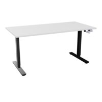 Axel 2 Bureau rectangulaire L. 160 x P. 80 cm plateau prépercé obt ep. 25 mm mélamine blanc neige structure métal lisse noir réglable en hauteur par manivelle