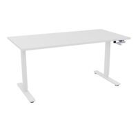 Axel 2 Bureau rectangulaire L. 160 x P. 80 cm plateau prépercé obt ep. 25 mm mélamine blanc neige structure métal lisse blanc réglable en hauteur par manivelle