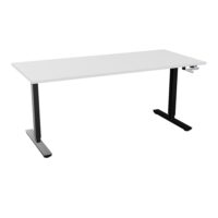 Axel 2 Bureau rectangulaire L. 180 x P. 80 cm plateau prépercé obt ep. 25 mm mélamine blanc neige structure métal lisse noir réglable en hauteur par manivelle