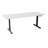 Axel 2 Bureau rectangulaire L. 200 x P. 80 cm plateau prépercé obt ep. 25 mm mélamine blanc neige structure métal lisse noir réglable en hauteur par manivelle