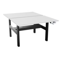 Axel 2 Bench 2 x rect L. 120 x P. 80 plateaux prépercés obt ép. 25 mm mélamine blanc neige structure métal lisse noir réglable en hauteur par manivelle