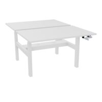 Axel 2 Bench 2 x rect L. 120 x P. 80 plateaux prépercés obt ép. 25 mm mélamine blanc neige structure métal lisse blanc réglable en hauteur par manivelle