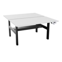 Axel 2 Bench 2 x rect L. 140 x P. 80 plateaux prépercés obt ép. 25 mm mélamine blanc neige structure métal lisse noir réglable en hauteur par manivelle