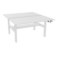 Axel 2 Bench 2 x rect L. 140 x P. 80 plateaux prépercés obt ép. 25 mm mélamine blanc neige structure métal lisse blanc réglable en hauteur par manivelle