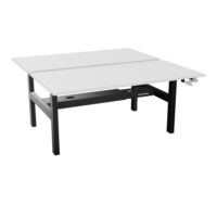 Axel 2 Bench 2 x rect L. 160 x P. 80 plateaux prépercés obt ép. 25 mm mélamine blanc neige structure métal lisse noir réglable en hauteur par manivelle