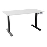 Axel 2 Bureau rectangulaire L. 140 x P. 70 cm plateau prépercé obt ep. 25 mm mélamine blanc neige structure métal lisse noir réglable en hauteur par manivelle