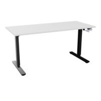 Axel 2 Bureau rectangulaire L. 160 x P. 70 cm plateau prépercé obt ep. 25 mm mélamine blanc neige structure métal lisse noir réglable en hauteur par manivelle