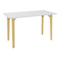 Robin table L. 120 cm x P. 60 cm mélamine blanc neige pré-percé pour obturateur pieds métal lisse noir/bois hêtre massif vernis