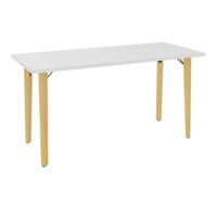 Robin table L. 140 cm x P. 60 cm mélamine blanc neige pré-percé pour obturateur pieds métal lisse noir/bois hêtre massif vernis