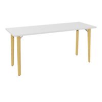 Robin table L. 160 cm x P. 60 cm mélamine blanc neige pré-percé pour obturateur pieds métal lisse noir/bois hêtre massif vernis
