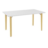 Robin table L. 140 cm x P. 80 cm mélamine blanc neige pré-percé pour obturateur pieds métal lisse noir/bois hêtre massif vernis