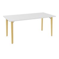 Robin table L. 160 cm x P. 80 cm mélamine blanc neige pré-percé pour obturateur pieds métal lisse noir/bois hêtre massif vernis