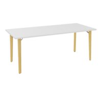 Robin table L. 180 cm x P. 80 cm mélamine blanc neige pré-percé pour obturateur pieds métal lisse noir/bois hêtre massif vernis