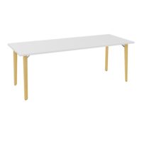 Robin table L. 200 cm x P. 80 cm mélamine blanc neige pré-percé pour obturateur pieds métal lisse noir/bois hêtre massif vernis