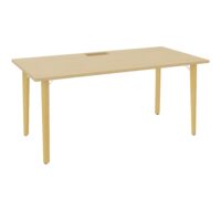Robin table L. 160 cm x P. 80 cm Chêne naturel découpé trappe simple accès pieds métal lisse blanc/bois hêtre massif vernis + goulotte