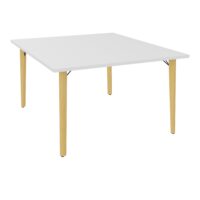 Robin table départ monoplateau L. 120 cm x P. 142 cm mélamine blanc neige pré-percé 4 obturateurs 4 pieds métal lisse noir/bois hêtre massif vernis