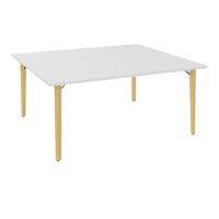 Robin table départ monoplateau L. 160 cm x P. 142 cm mélamine blanc neige pré-percé 4 obturateurs 4 pieds métal lisse noir/bois hêtre massif vernis