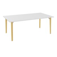 Robin bureau L. 180 cm x P. 100 plateau pré-percé pour obturateur mélamine blanc neige pieds métal lisse noir/bois hêtre massif vernis