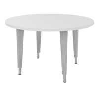 Table de réunion ronde 4Line diamètre 120 cm décor blanc neige sur 4 pieds réglables finition gris aluminium