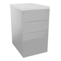 Caisson métallique hauteur bureau 3 tiroirs 4Line L. 42,8 x P. 60 x H. 74 cm finition gris aluminium top mélamine blanc neige