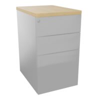 Caisson métallique hauteur bureau 3 tiroirs 4Line L. 42,8 x P. 60 x H. 74 cm métal gris aluminium top Chêne naturel