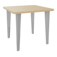 Table de bureau carrée L80xP80 bords arrondis pré percés centré pour 1 obturateur Chêne naturel élement départ sur piètement fixe métal lisse gris aluminium