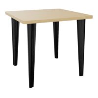 Table de bureau carrée L80xP80 bords arrondis pré percés centré pour 1 obturateur Chêne naturel élement départ sur piètement fixe éléctrifiable métal lisse noir
