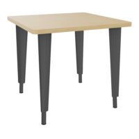 Table de bureau carrée L80xP80 bords arrondis pré percés centré pour 1 obturateur Chêne naturel élement départ sur piètement réglable en hauteur éléctrifiable métal structuré gris anthracite