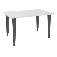 Table de bureau rectangulaire L120xP80 bords arrondis pré percés pour 2 obturateurs mélamine blanc neige élement départ sur piètement réglable en hauteur éléctrifiable métal structuré gris anthracite