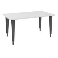 Table de bureau rectangulaire L140xP80 bords arrondis pré percés pour 2 obturateurs décor mélamine blanc neige élement départ sur piètement réglable en hauteur éléctrifiable métal structuré gris anthracite